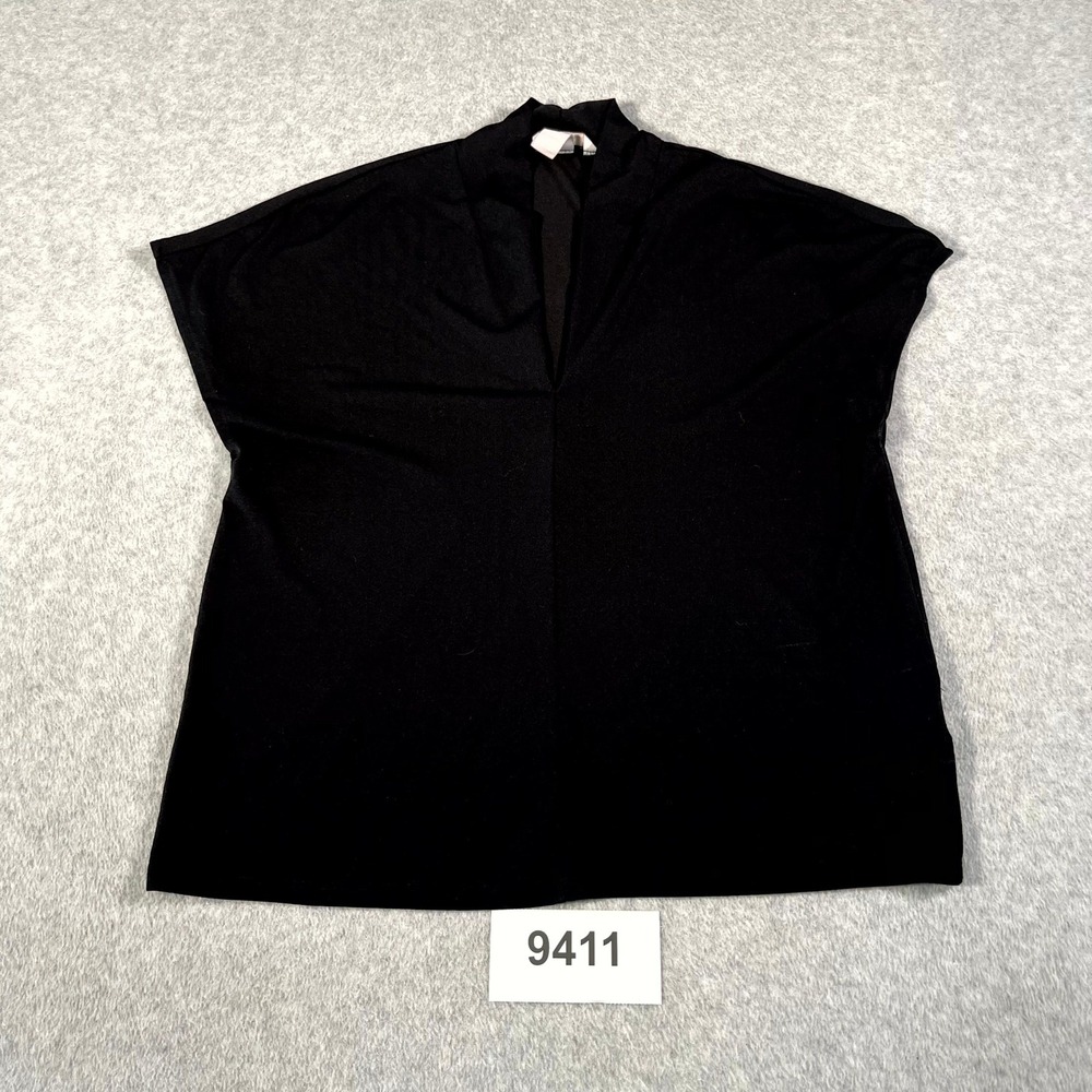 H&M Top Womens Medium Black Stretch Cap Sleeve Plunge V Neck Streetwear‎ Casual